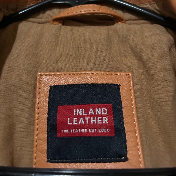 Men's Tan Leather Bomber Jacket - Picture 3 of 7